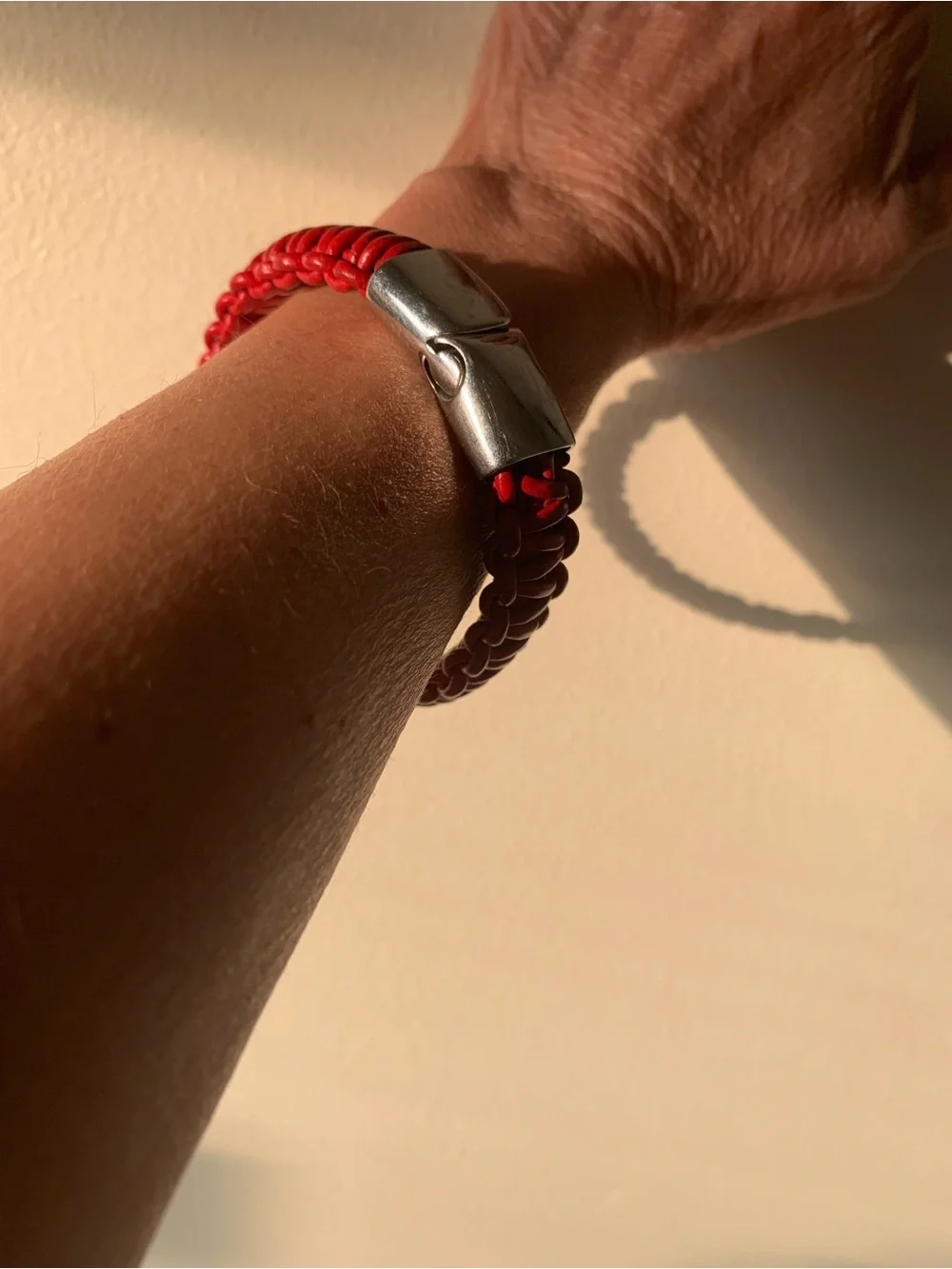 Red Braided Leather Men's Bracelet with Stainless Clasp